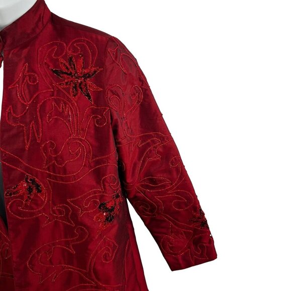 Tunique Nights Large Unisex Red Silk Blend Beaded Embroidered Lined Coat Vampire - Picture 6 of 15